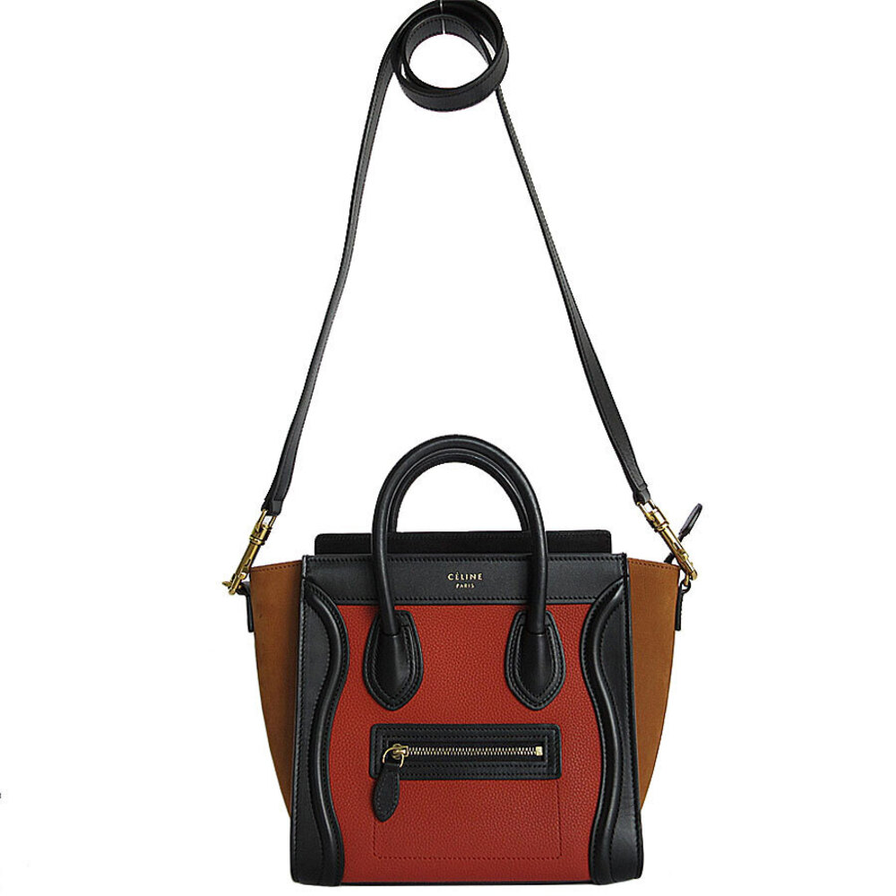 Celine Brown Shoulder Bag Luggage Leather Black Shopper Gold Crossbody